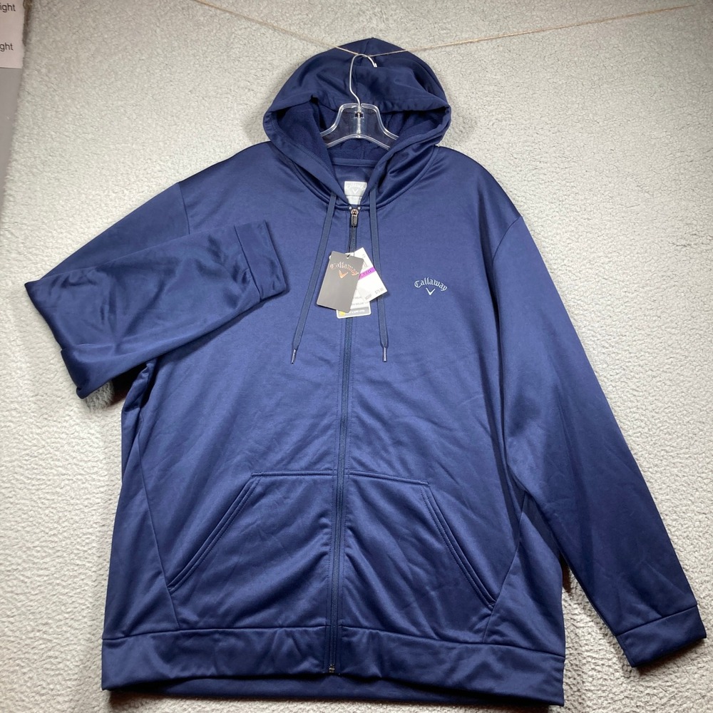 Callaway Full Zip Hoodie Mens XXL NEW Navy Blue Fleece Lined Athletic Jacket - Picture 2 of 9